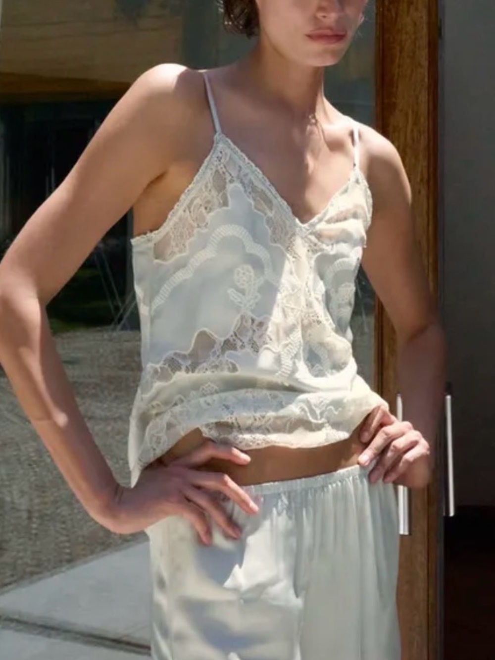 Lace-Trim Satin Cami Top